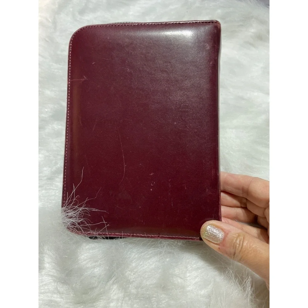 Vintage Burgundy Leather Zippered Planner Binder With Gold-Tone‎ Rings & Address